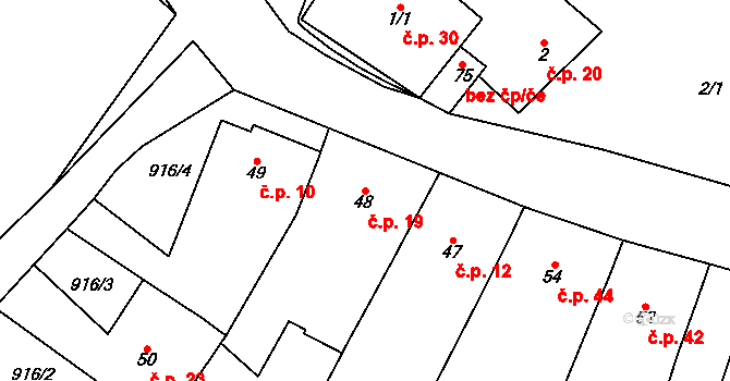 Lhota u Lysic 19 na parcele st. 48 v KÚ Lhota u Lysic, Katastrální mapa