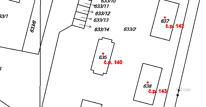 Kvaň 140, Zaječov na parcele st. 635 v KÚ Kvaň, Katastrální mapa