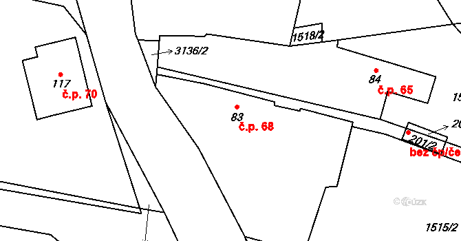 Damnov 68, Bor na parcele st. 83 v KÚ Damnov, Katastrální mapa