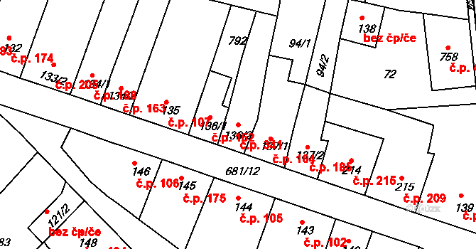 Nechanice 341 na parcele st. 136/2 v KÚ Nechanice, Katastrální mapa