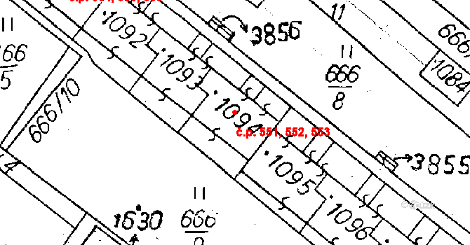 Cvikov II 551,552,553, Cvikov na parcele st. 1094 v KÚ Cvikov, Katastrální mapa