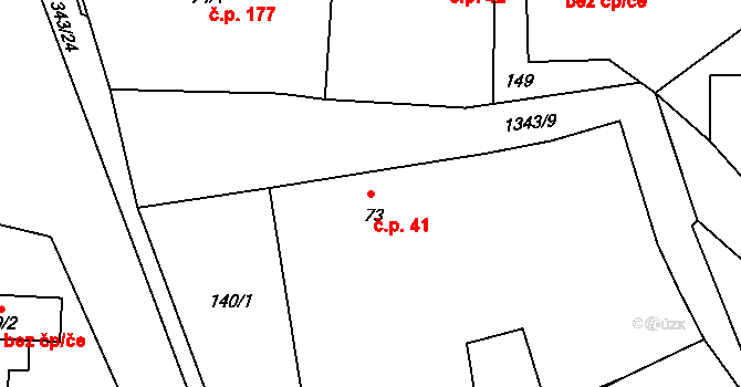 Mšené-lázně 41 na parcele st. 73 v KÚ Mšené-lázně, Katastrální mapa
