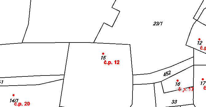 Želejov 12, Borek na parcele st. 15 v KÚ Želejov, Katastrální mapa