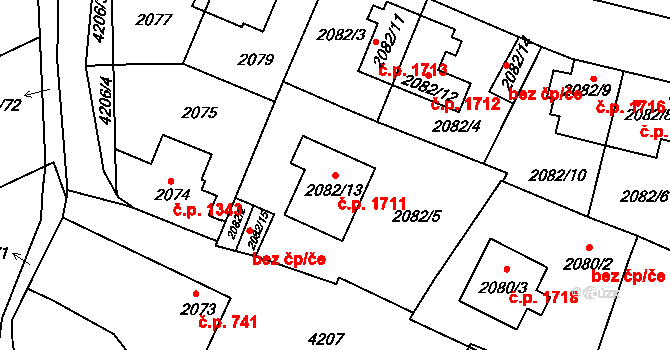 Roudnice nad Labem 1711 na parcele st. 2082/13 v KÚ Roudnice nad Labem, Katastrální mapa