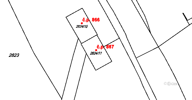 Poruba 867, Orlová na parcele st. 2824/11 v KÚ Poruba u Orlové, Katastrální mapa