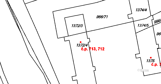 Krásno nad Bečvou 712,713, Valašské Meziříčí na parcele st. 1372/4 v KÚ Krásno nad Bečvou, Katastrální mapa