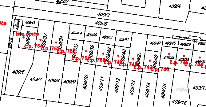 Skřečoň 749, Bohumín na parcele st. 409/42 v KÚ Skřečoň, Katastrální mapa