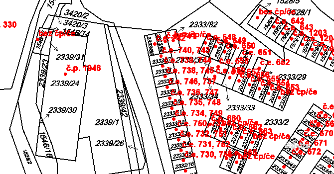 Pelhřimov 737,746 na parcele st. 2333/9 v KÚ Pelhřimov, Katastrální mapa