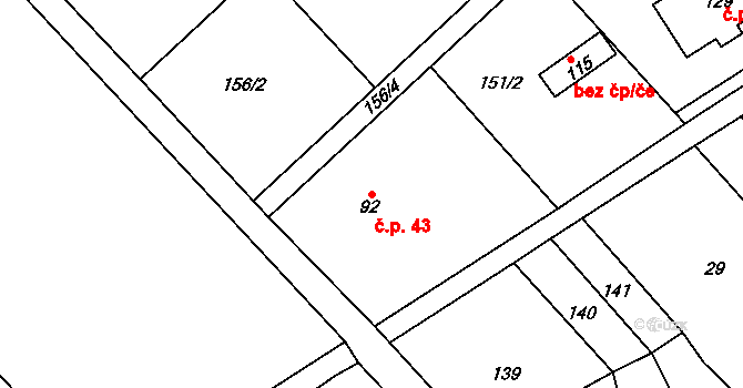Rozvadovice 43, Litovel na parcele st. 92 v KÚ Rozvadovice, Katastrální mapa