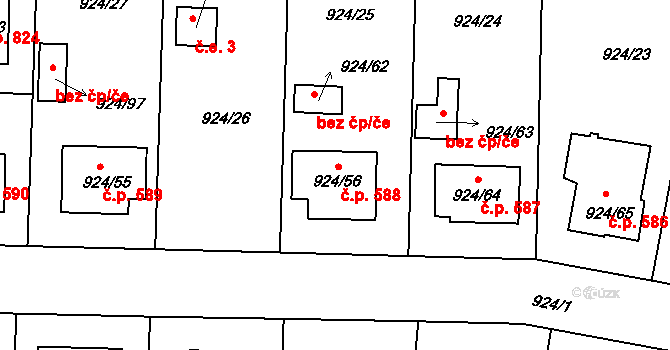 Suchdol nad Lužnicí 588 na parcele st. 924/56 v KÚ Suchdol nad Lužnicí, Katastrální mapa