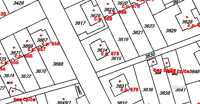 Záběhlice 675, Praha na parcele st. 3614 v KÚ Záběhlice, Katastrální mapa