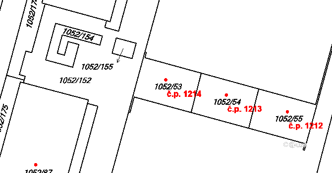 Krč 1214, Praha na parcele st. 1052/53 v KÚ Krč, Katastrální mapa