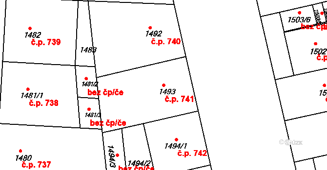 Bubeneč 741, Praha na parcele st. 1493 v KÚ Bubeneč, Katastrální mapa