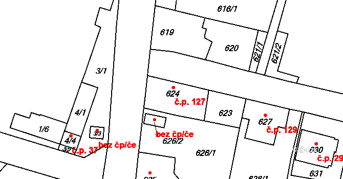 Nebušice 127, Praha na parcele st. 624 v KÚ Nebušice, Katastrální mapa