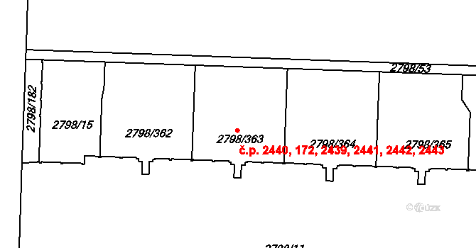 Strašnice 172,2439,2440,2441,2, Praha na parcele st. 2798/363 v KÚ Strašnice, Katastrální mapa