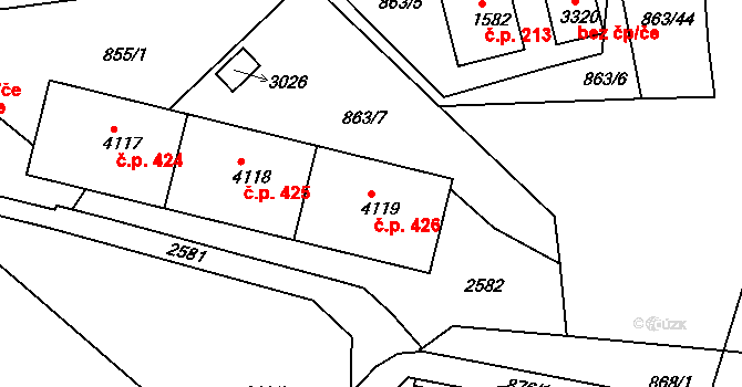 Kryblice 426, Trutnov na parcele st. 4119 v KÚ Trutnov, Katastrální mapa