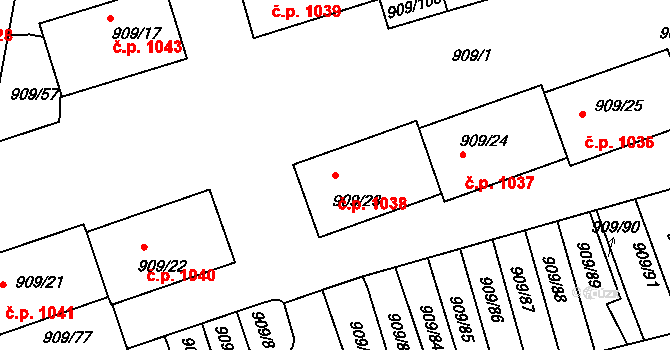 Sedlčany 1038 na parcele st. 909/23 v KÚ Sedlčany, Katastrální mapa