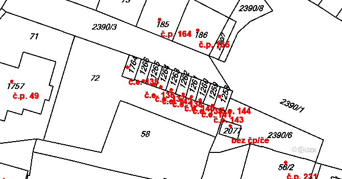 Rosice 138 na parcele st. 1263 v KÚ Rosice u Brna, Katastrální mapa