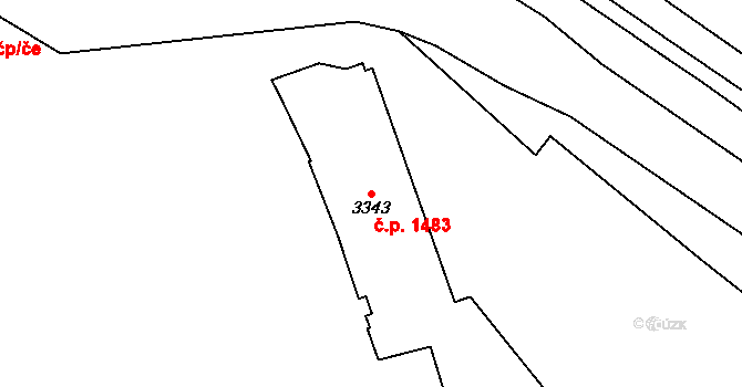 Vsetín 1483 na parcele st. 3343 v KÚ Vsetín, Katastrální mapa