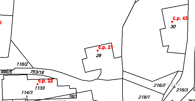 Parník 21, Česká Třebová na parcele st. 29 v KÚ Parník, Katastrální mapa