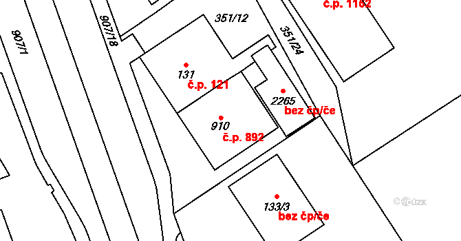 Přívoz 892, Ostrava na parcele st. 910 v KÚ Přívoz, Katastrální mapa