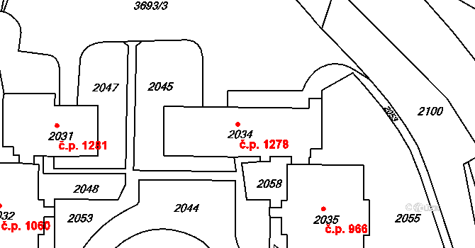 Rýmařov 1278 na parcele st. 2034 v KÚ Rýmařov, Katastrální mapa