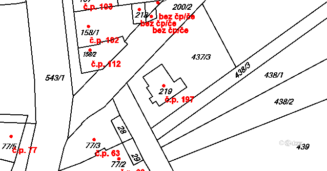 Dubany 197, Vrbátky na parcele st. 219 v KÚ Dubany na Hané, Katastrální mapa