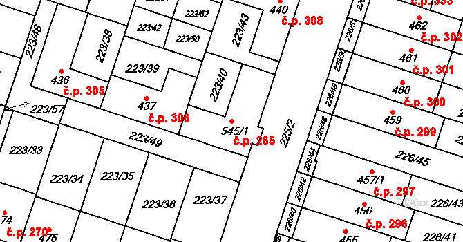 Domamyslice 265, Prostějov na parcele st. 545/1 v KÚ Domamyslice, Katastrální mapa