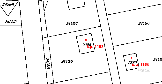 Vizovice 1162 na parcele st. 2304 v KÚ Vizovice, Katastrální mapa
