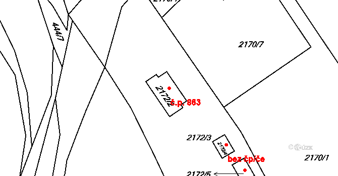 Libušín 863 na parcele st. 2172/2 v KÚ Libušín, Katastrální mapa