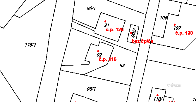 Kaceřov 115 na parcele st. 92 v KÚ Kaceřov u Kynšperka nad Ohří, Katastrální mapa