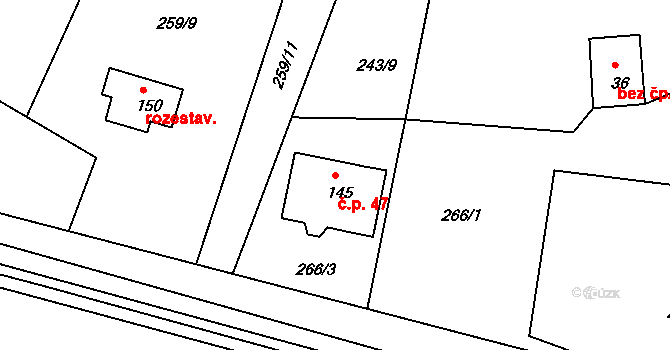 Prosetín 47, Dobkovice na parcele st. 145 v KÚ Prosetín u Dobkovic, Katastrální mapa