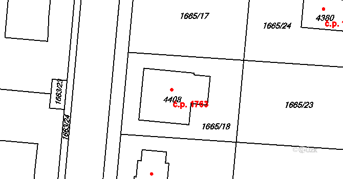 Čelákovice 1763 na parcele st. 4408 v KÚ Čelákovice, Katastrální mapa