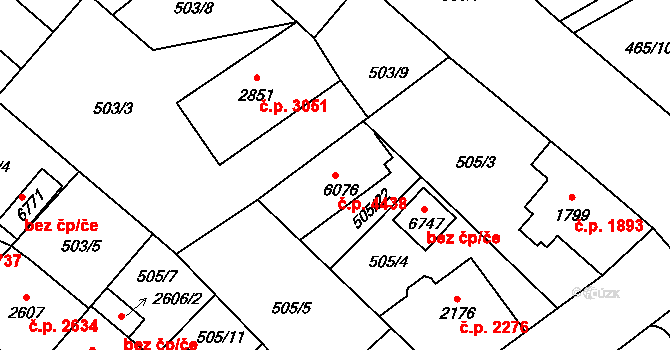 Jablonec nad Nisou 4438 na parcele st. 6076 v KÚ Jablonec nad Nisou, Katastrální mapa