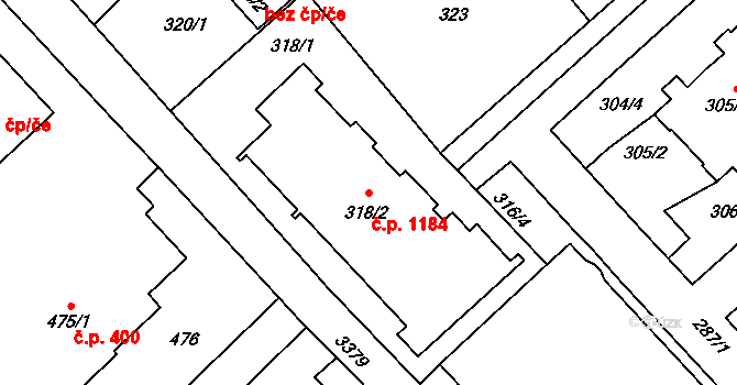 Poruba 1184, Orlová na parcele st. 318/2 v KÚ Poruba u Orlové, Katastrální mapa