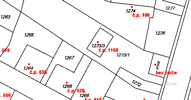 Kosmonosy 1168 na parcele st. 1273/3 v KÚ Kosmonosy, Katastrální mapa