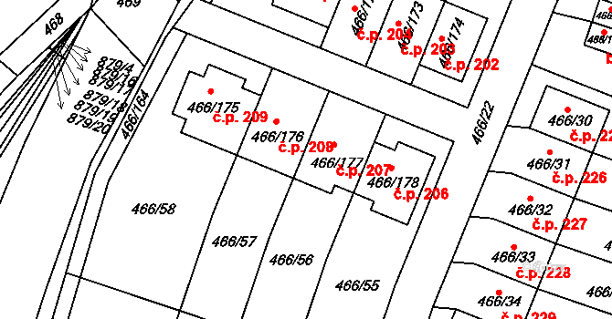 Rebešovice 207 na parcele st. 466/177 v KÚ Rebešovice, Katastrální mapa