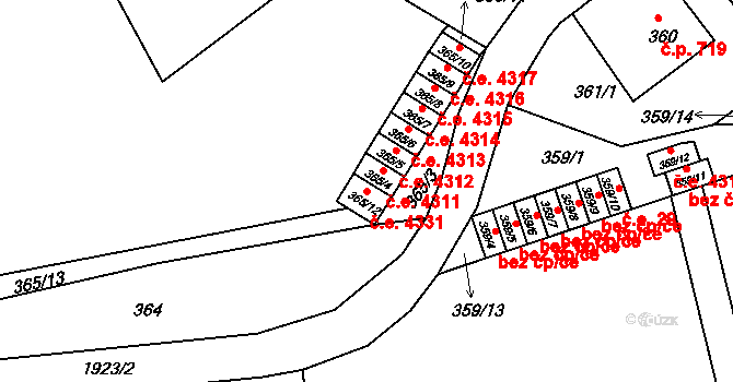 Klíše 4331, Ústí nad Labem na parcele st. 365/12 v KÚ Klíše, Katastrální mapa