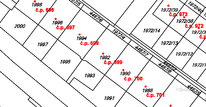 Jemnice 699 na parcele st. 1992 v KÚ Jemnice, Katastrální mapa