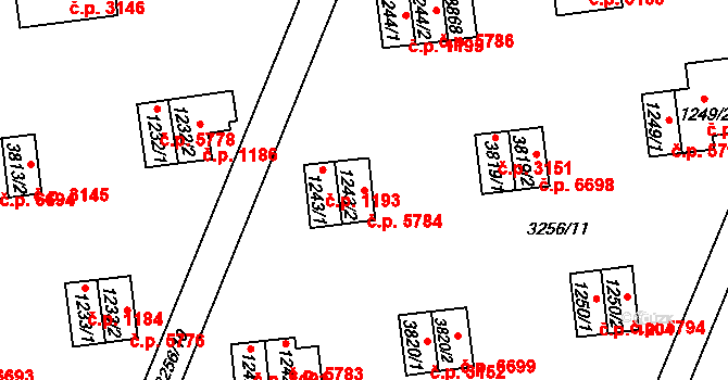 Zlín 5784 na parcele st. 1243/2 v KÚ Zlín, Katastrální mapa