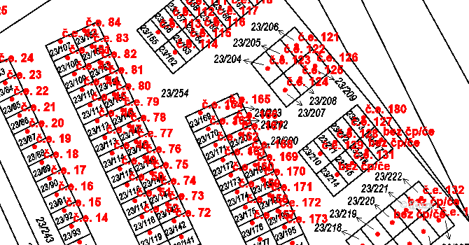 Chudeřice 166, Bílina na parcele st. 23/202 v KÚ Chudeřice u Bíliny, Katastrální mapa
