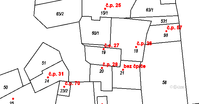 Dřemčice 27, Třebívlice na parcele st. 19 v KÚ Dřemčice, Katastrální mapa