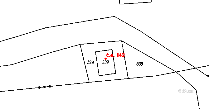 Roudná 142 na parcele st. 339 v KÚ Roudná nad Lužnicí, Katastrální mapa