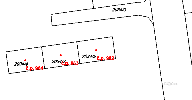 Bystřice nad Pernštejnem 962 na parcele st. 2034/5 v KÚ Bystřice nad Pernštejnem, Katastrální mapa