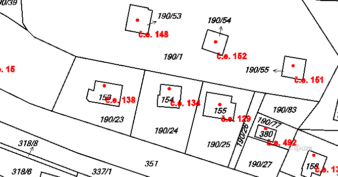 Butov 134, Stříbro na parcele st. 154 v KÚ Butov, Katastrální mapa