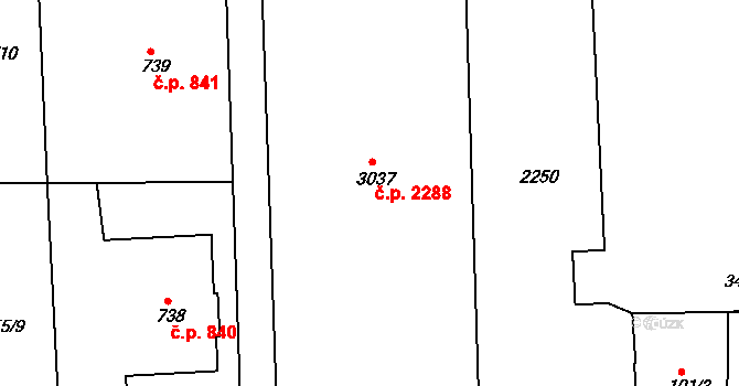 Předměstí 2288, Svitavy na parcele st. 3037 v KÚ Svitavy-předměstí, Katastrální mapa