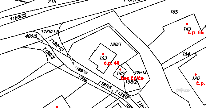 Křekov 48 na parcele st. 103 v KÚ Křekov, Katastrální mapa
