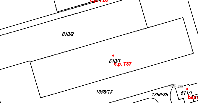 Prštné 737, Zlín na parcele st. 610/1 v KÚ Prštné, Katastrální mapa