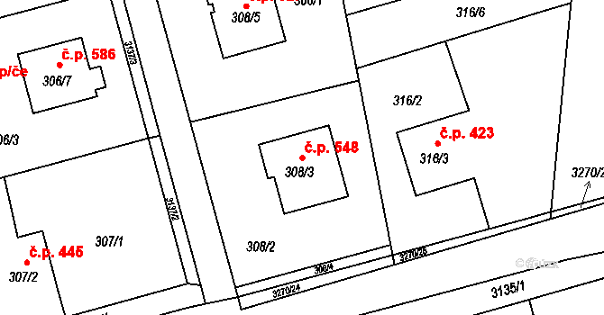 Píšť 548 na parcele st. 308/3 v KÚ Píšť, Katastrální mapa