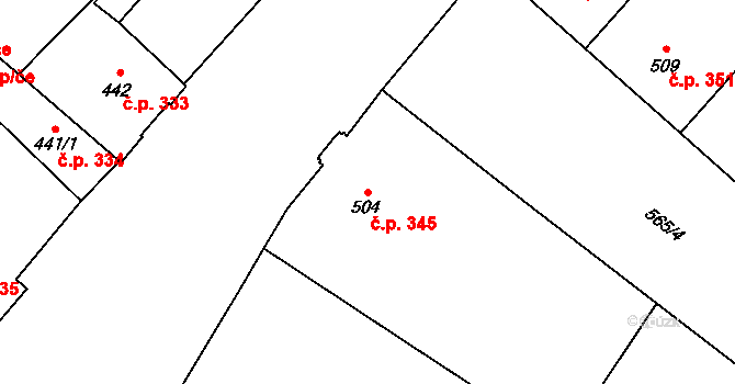 Město 345, Opava na parcele st. 504 v KÚ Opava-Město, Katastrální mapa
